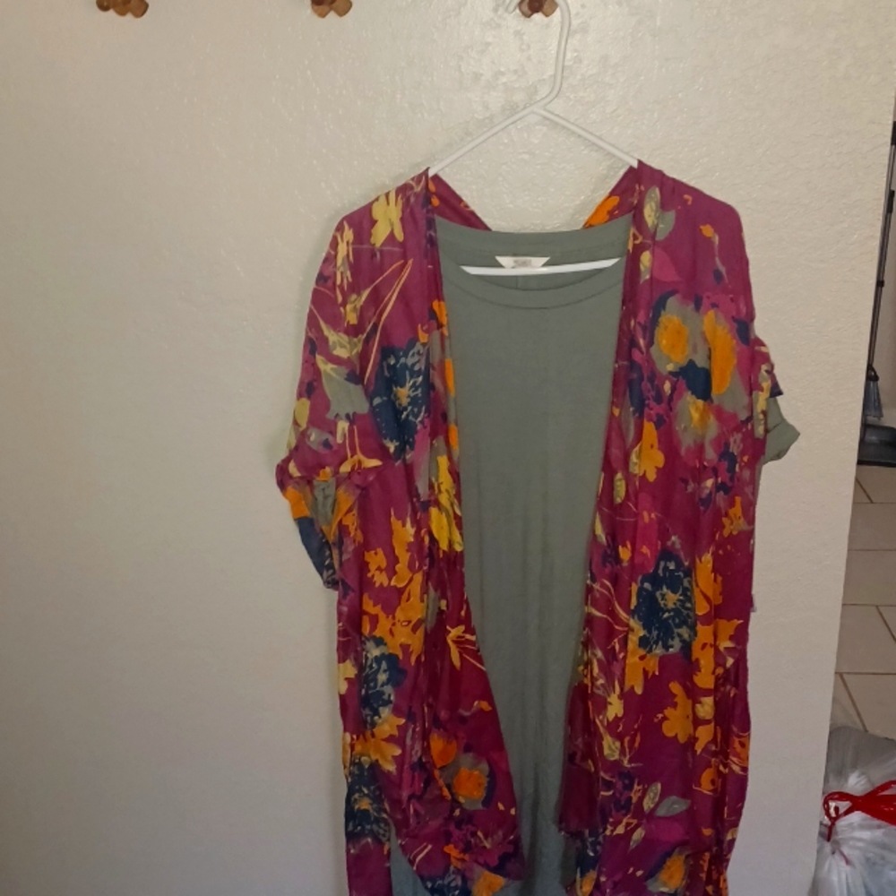 Dress and throw . The color is olive green and maroon, the brand is terra&sky